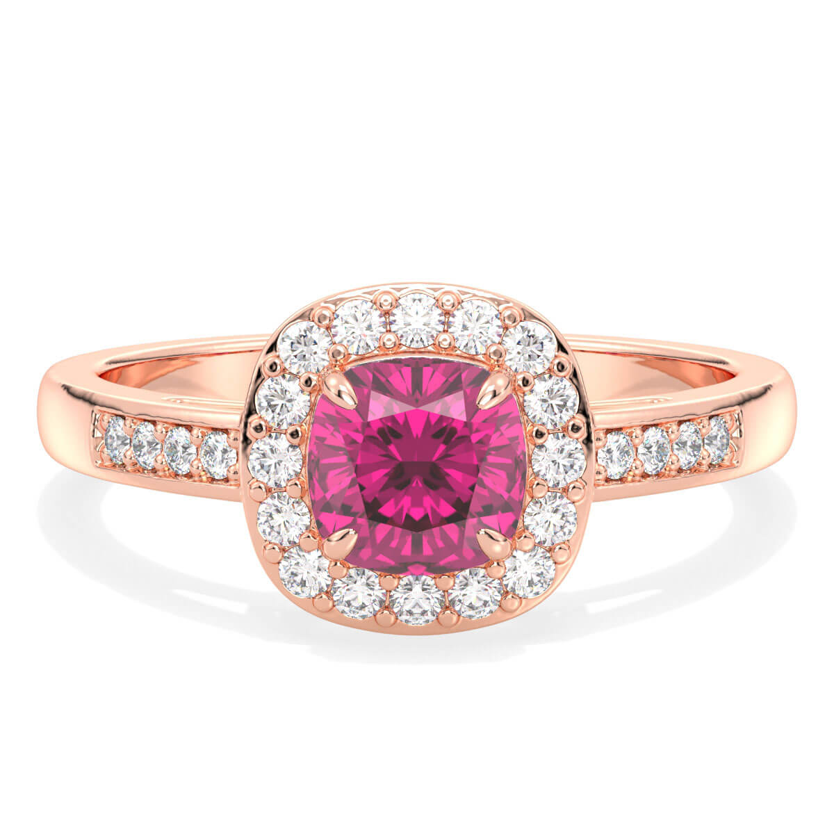 Vintage Halo Moissanite Cushion Ring With Pink Topaz - Rose