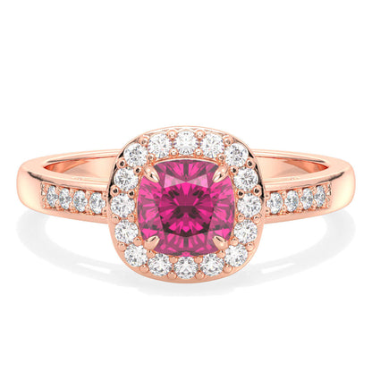 Vintage Halo Moissanite Cushion Ring With Pink Topaz - Rose