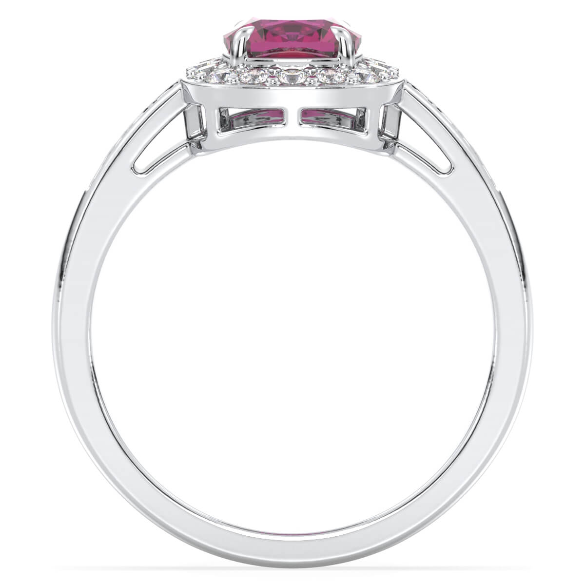 Vintage Halo Moissanite Cushion Ring With Pink Topaz - White