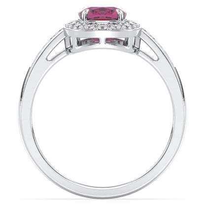 Vintage Halo Moissanite Cushion Ring With Pink Topaz - White