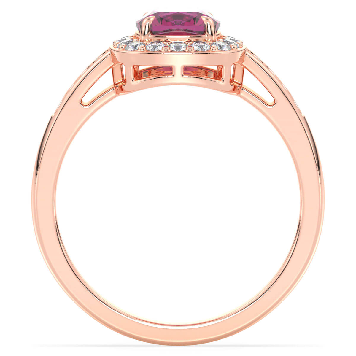 Vintage Halo Moissanite Cushion Ring With Pink Topaz - Rose