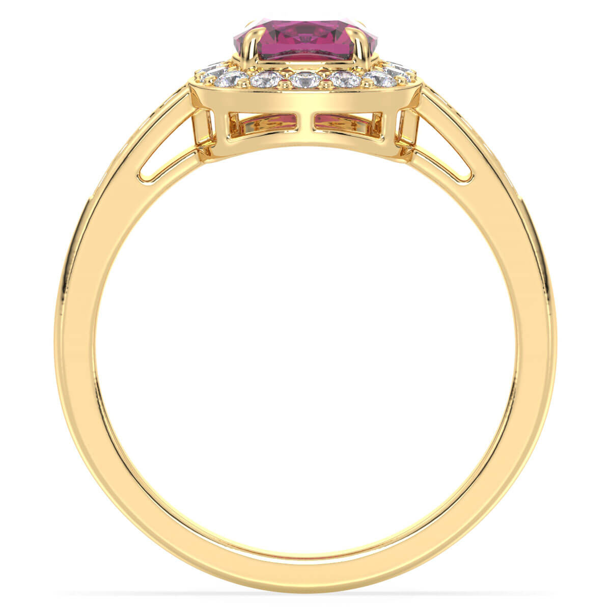 Vintage Halo Moissanite Cushion Ring With Pink Topaz - Yellow