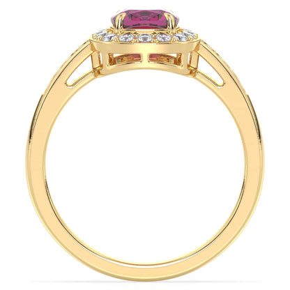 Vintage Halo Moissanite Cushion Ring With Pink Topaz - Yellow