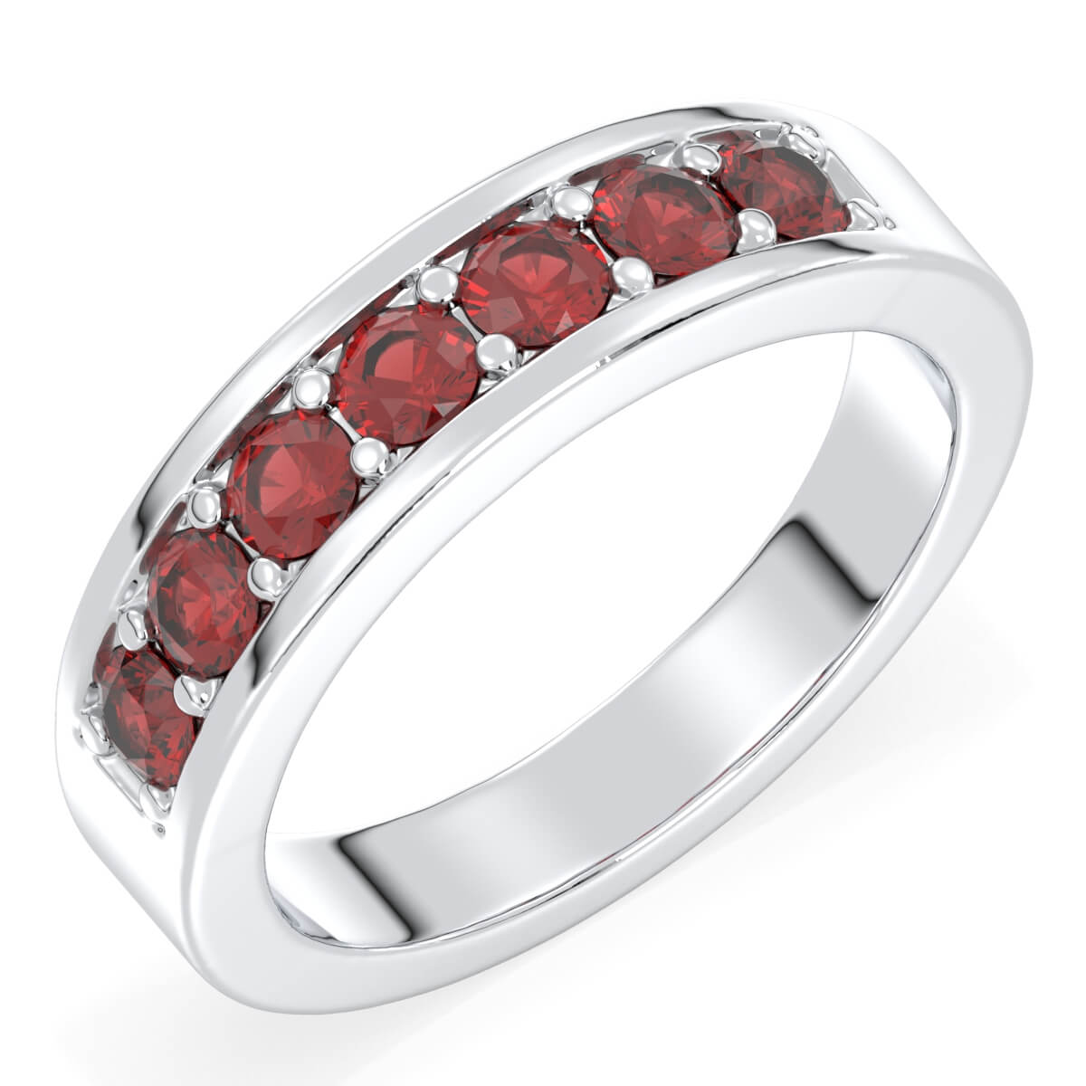 Round-Cut Stones Stackable Band Ring With Red Garnet-White