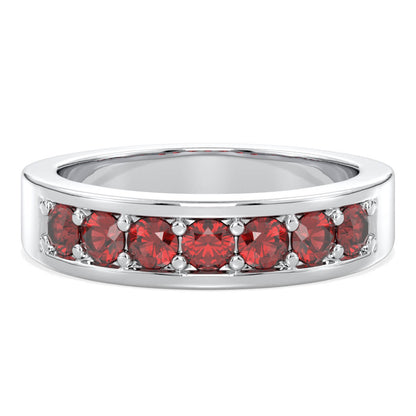 Round-Cut Stones Stackable Band Ring With Red Garnet-White