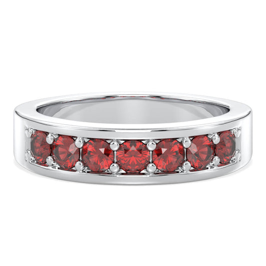 Round-Cut Stones Stackable Band Ring With Red Garnet-White