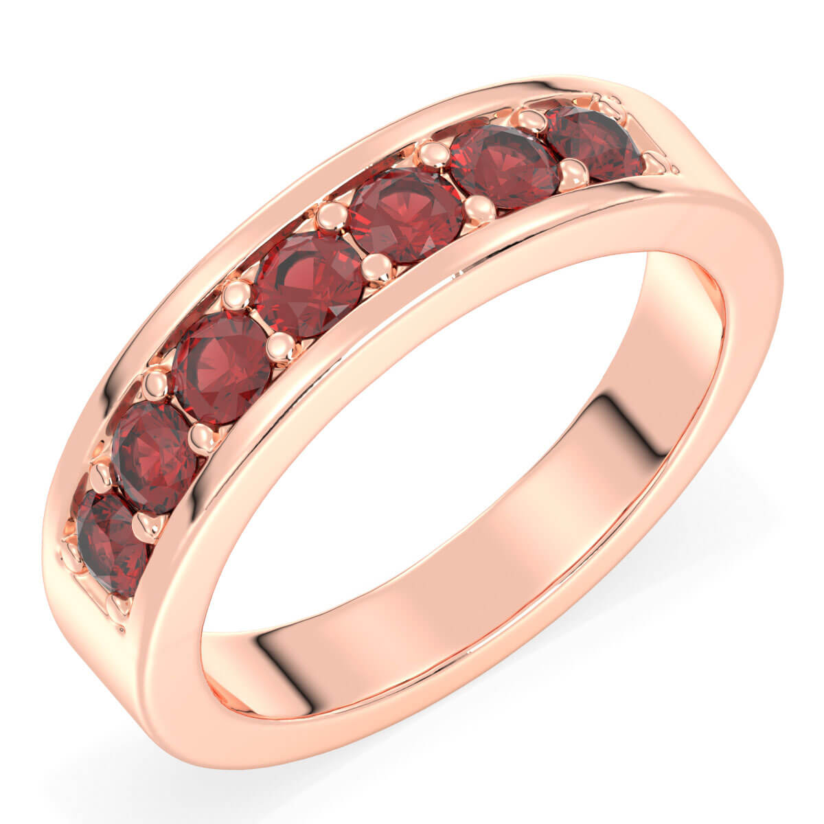 Round-Cut Stones Stackable Band Ring With Red Garnet-Rose