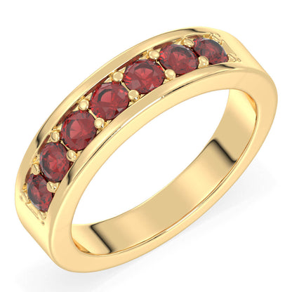 Round-Cut Stones Stackable Band Ring With Red Garnet-Yellow