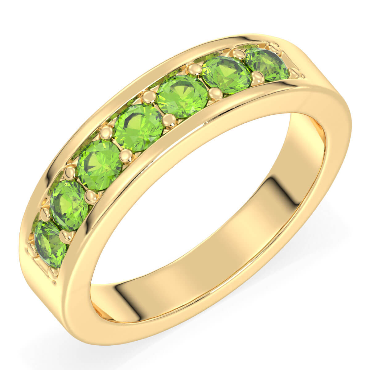 Round-Cut Stones Stackable Band Ring With Peridot-Yellow