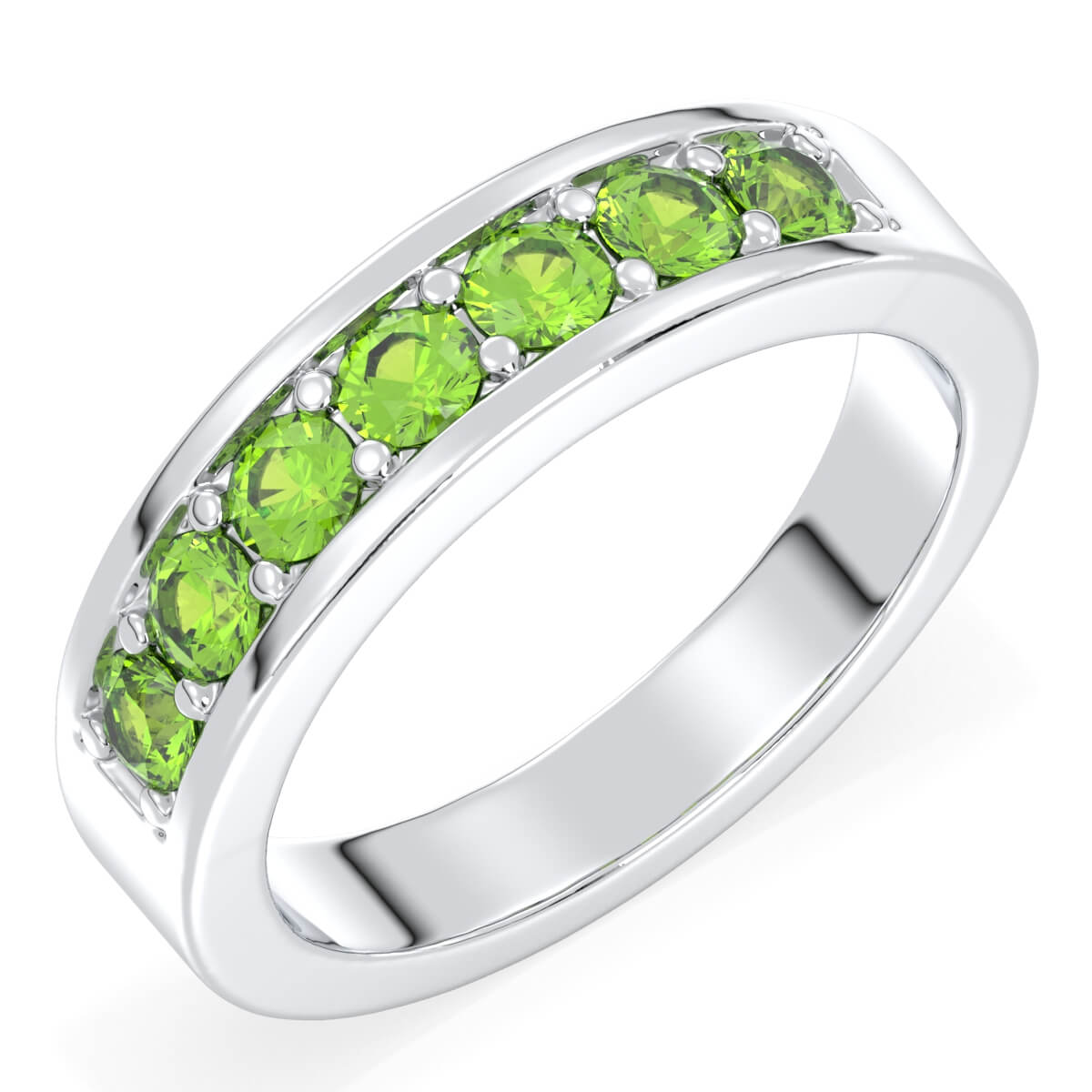 Round-Cut Stones Stackable Band Ring With Peridot-White