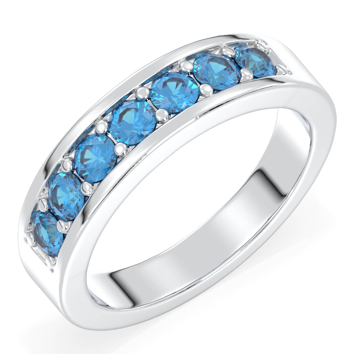 Round-Cut Stones Stackable Band Ring With Swiss Blue Topaz-White