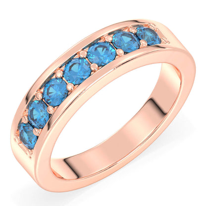 Round-Cut Stones Stackable Band Ring With Swiss Blue Topaz-Rose