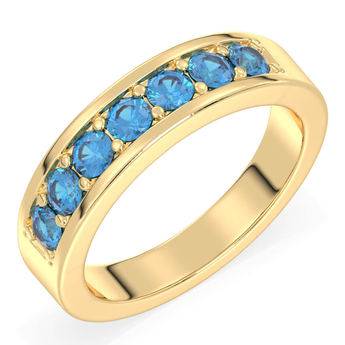 Round-Cut Stones Stackable Band Ring With Swiss Blue Topaz-Yellow