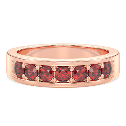 Round-Cut Stones Stackable Band Ring With Red Garnet-Rose