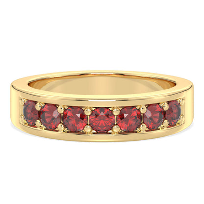 Round-Cut Stones Stackable Band Ring With Red Garnet-Yellow