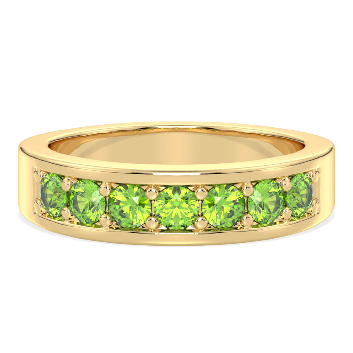 Round-Cut Stones Stackable Band Ring With Peridot-Yellow