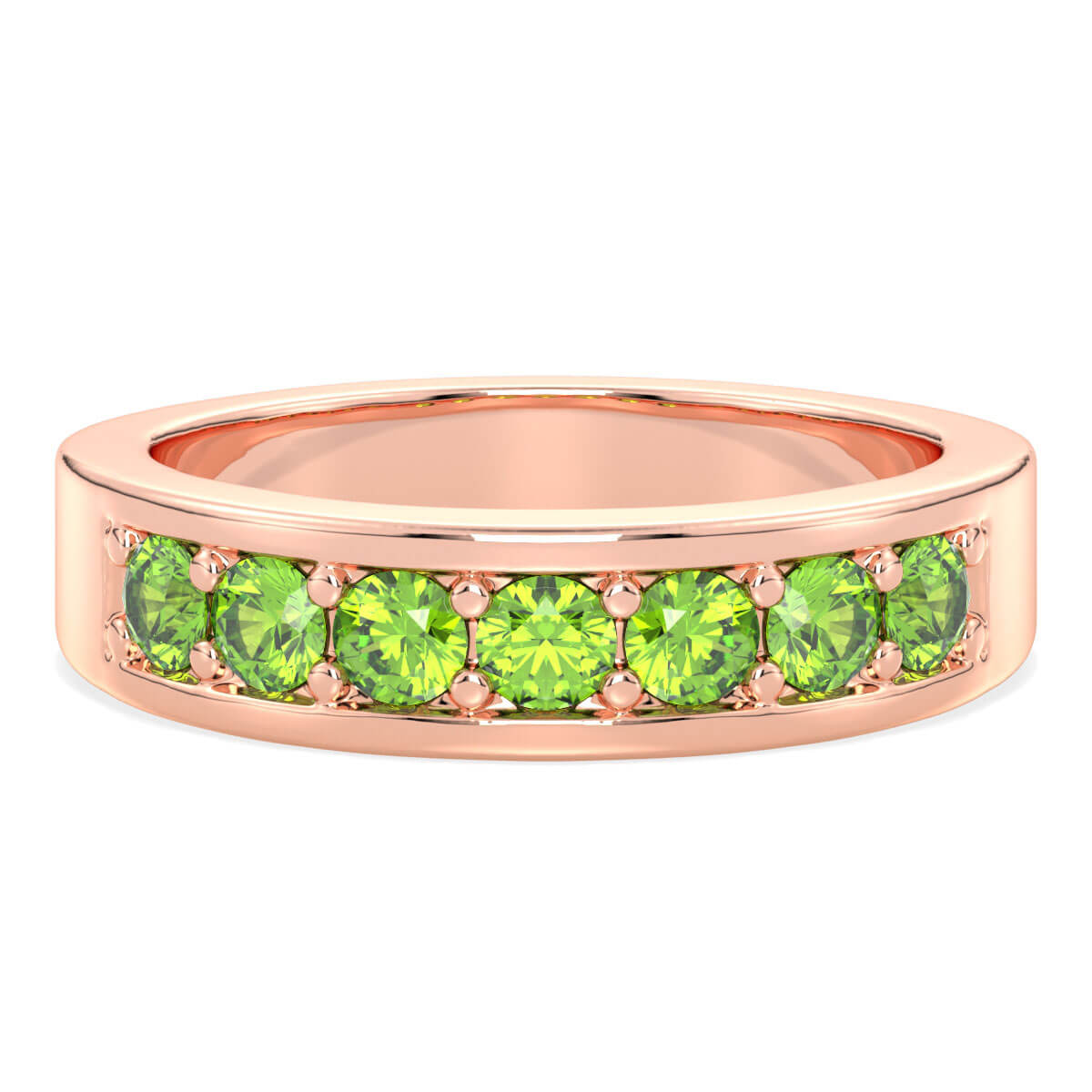 Round-Cut Stones Stackable Band Ring With Peridot-Rose