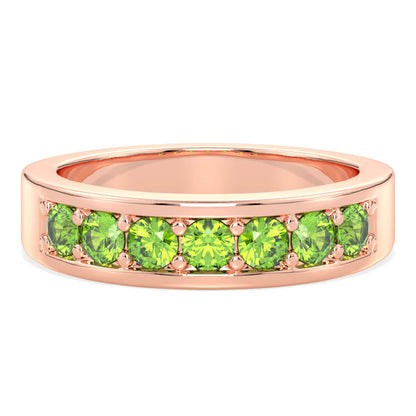 Round-Cut Stones Stackable Band Ring With Peridot-Rose