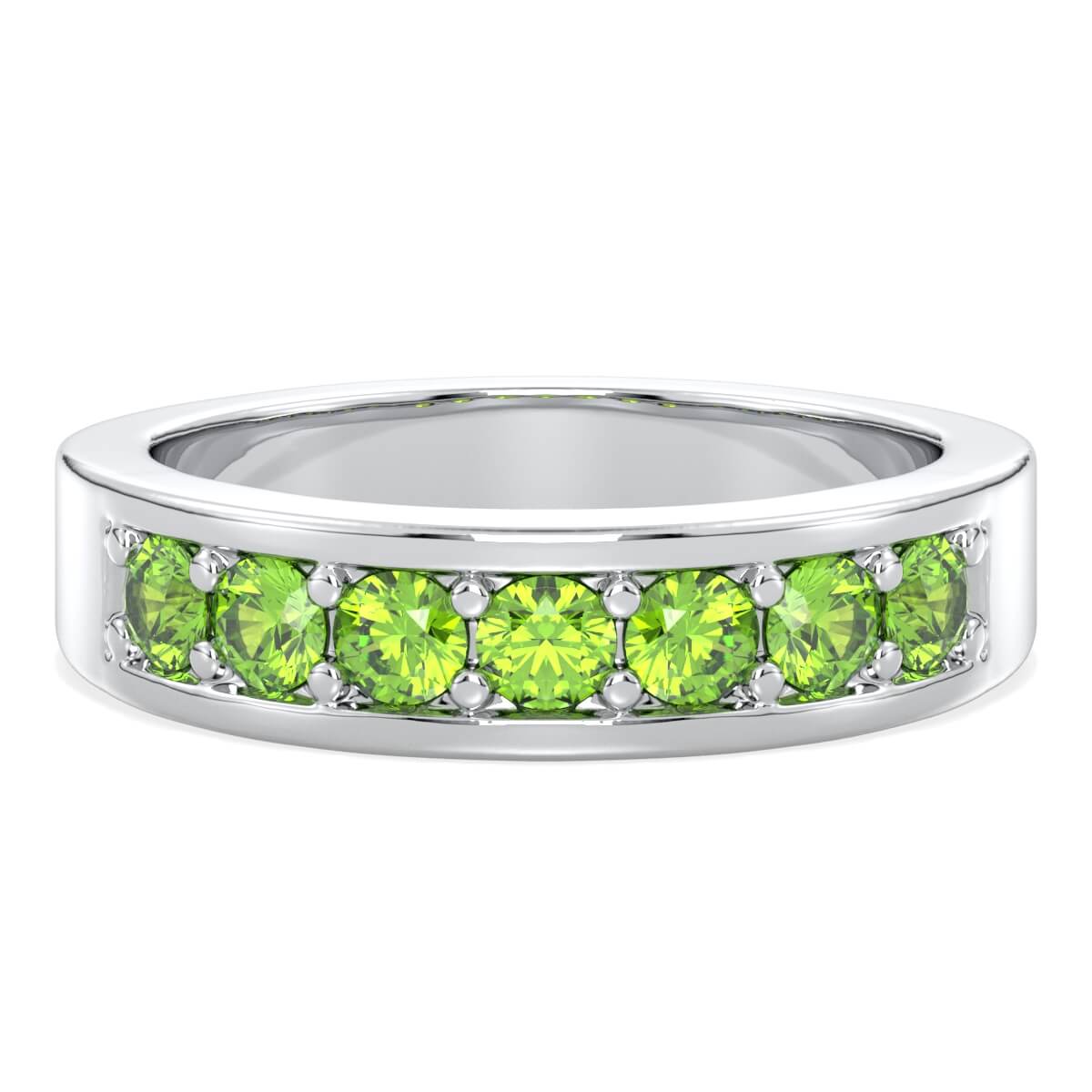 Round-Cut Stones Stackable Band Ring With Peridot-White