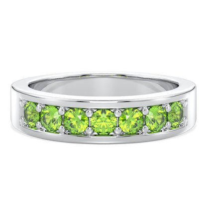 Round-Cut Stones Stackable Band Ring With Peridot-White