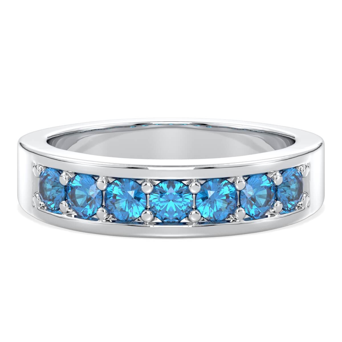 Round-Cut Stones Stackable Band Ring With Swiss Blue Topaz-White