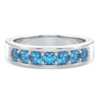 Round-Cut Stones Stackable Band Ring With Swiss Blue Topaz-White