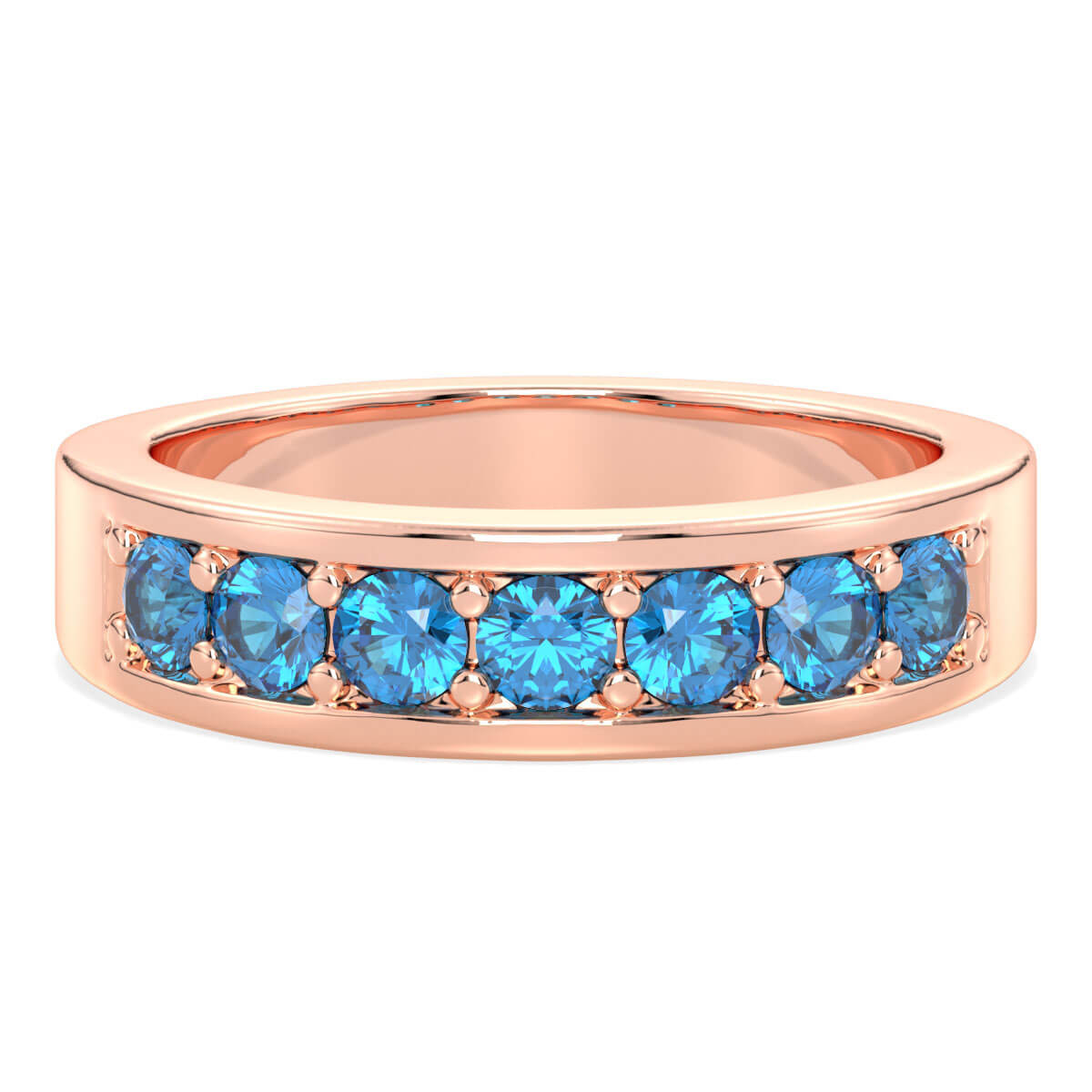 Round-Cut Stones Stackable Band Ring With Swiss Blue Topaz-Rose