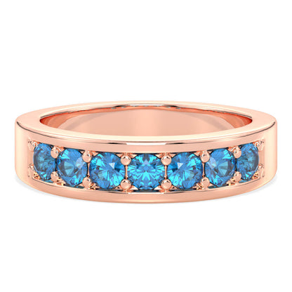 Round-Cut Stones Stackable Band Ring With Swiss Blue Topaz-Rose