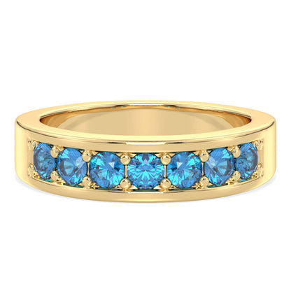 Round-Cut Stones Stackable Band Ring With Swiss Blue Topaz-Yellow