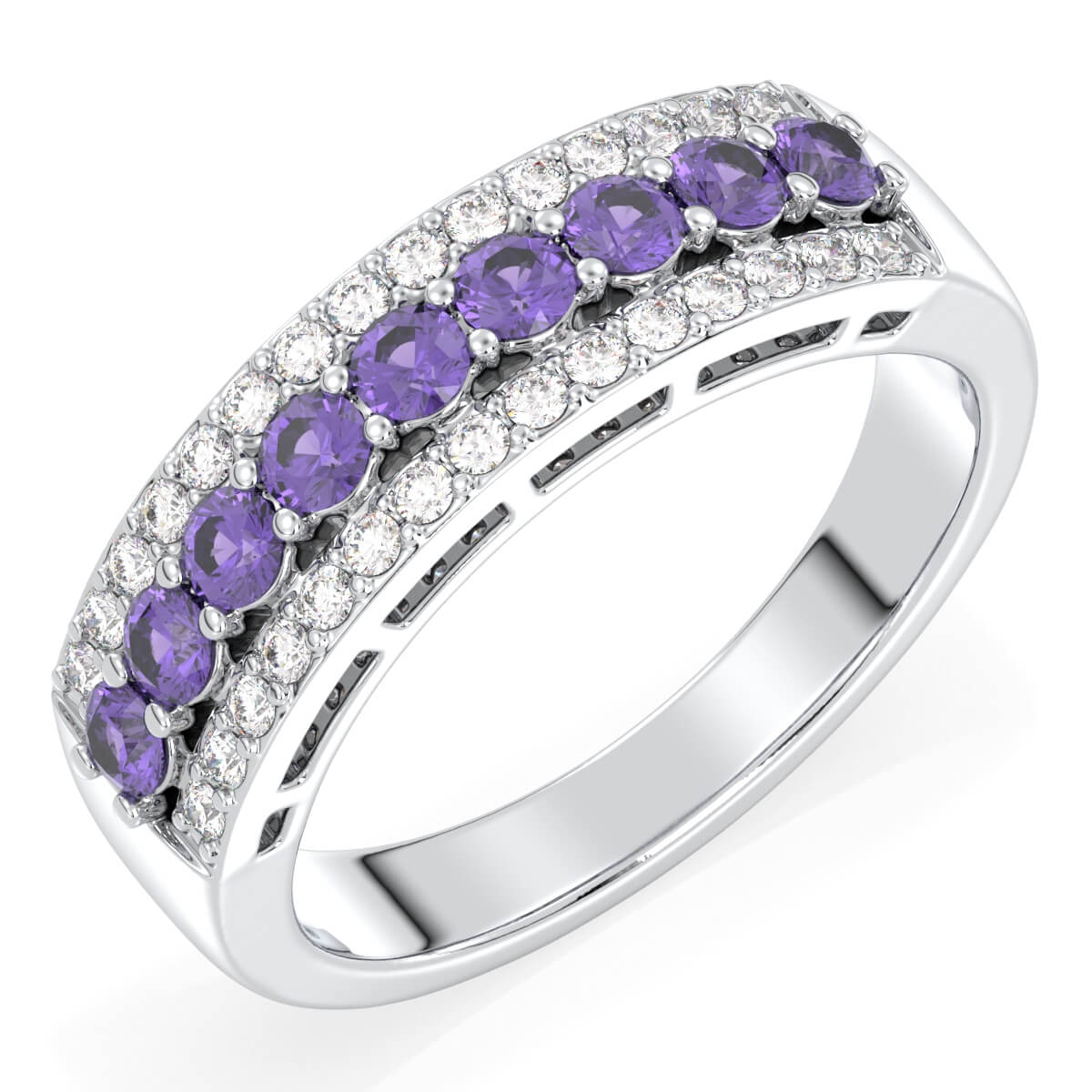 Vintage Inspired Sparkling Radiance Ring With Amethyst - White