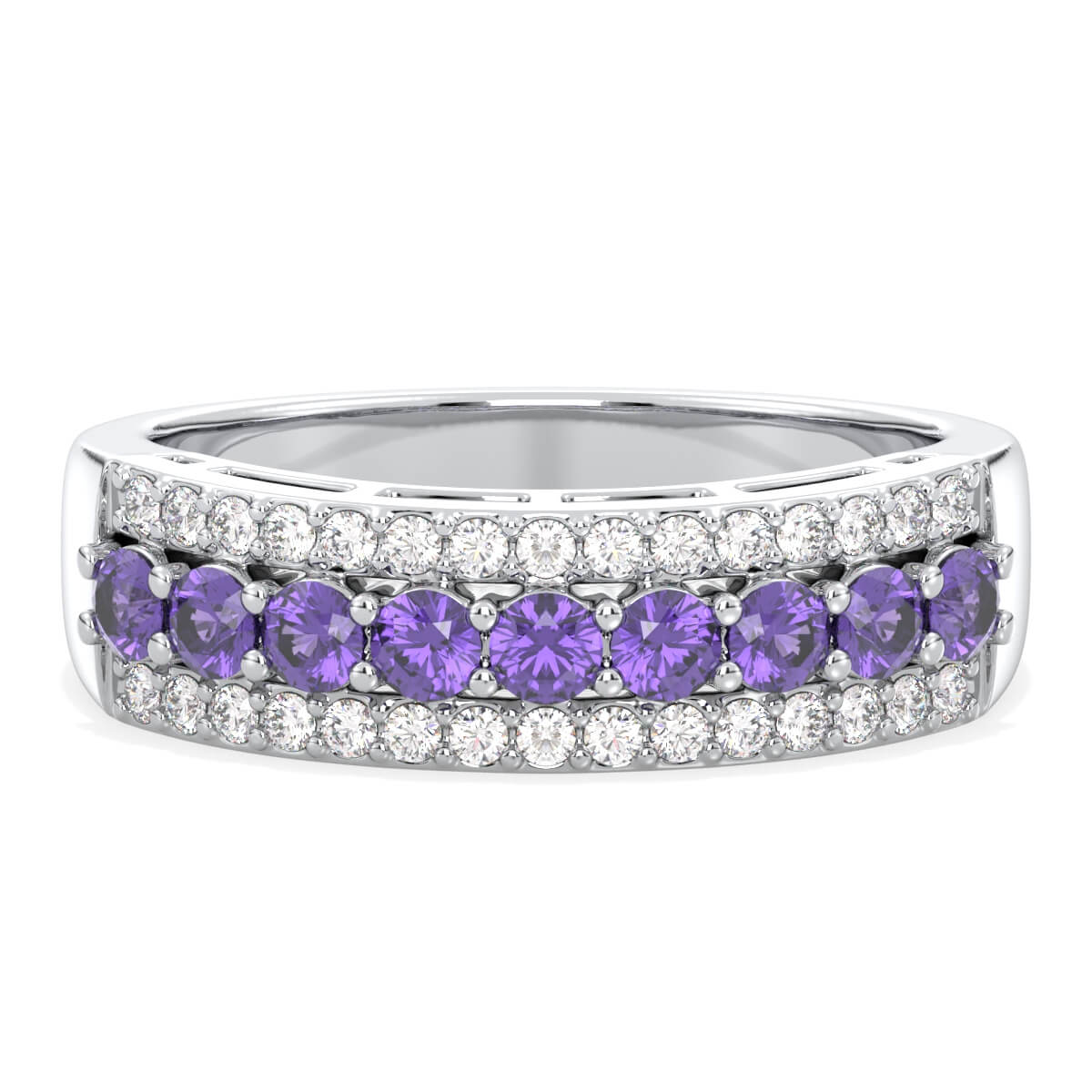 Vintage Inspired Sparkling Radiance Ring With Amethyst - White