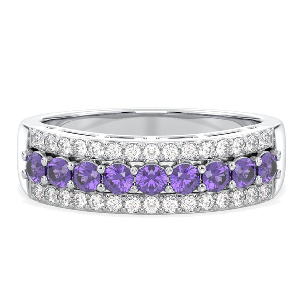 Vintage Inspired Sparkling Radiance Ring With Amethyst - White