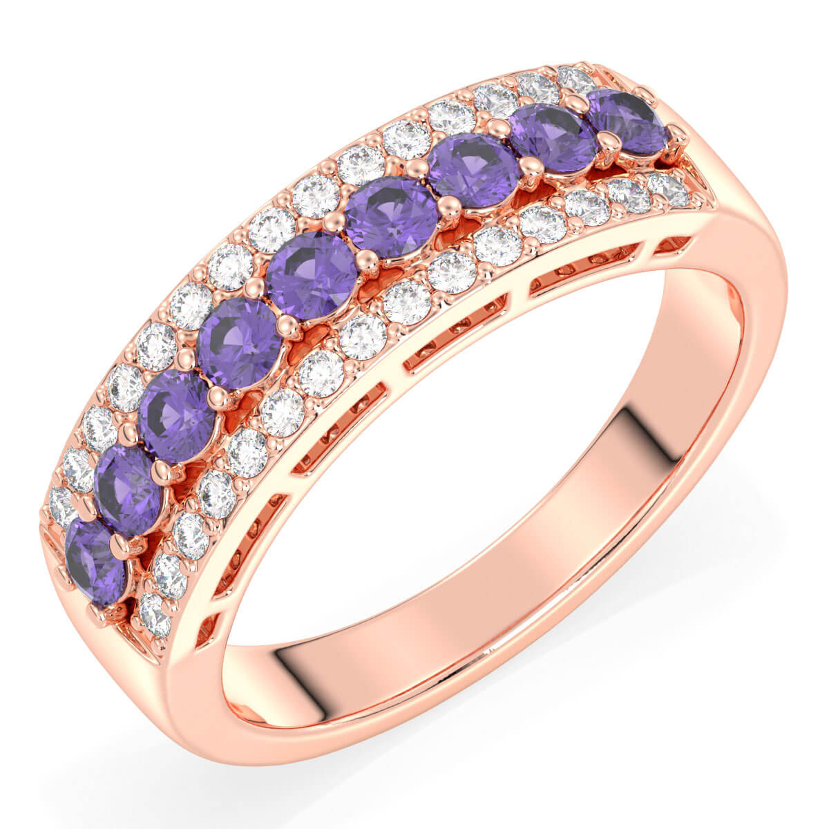 Vintage Inspired Sparkling Radiance Ring With Amethyst - Rose