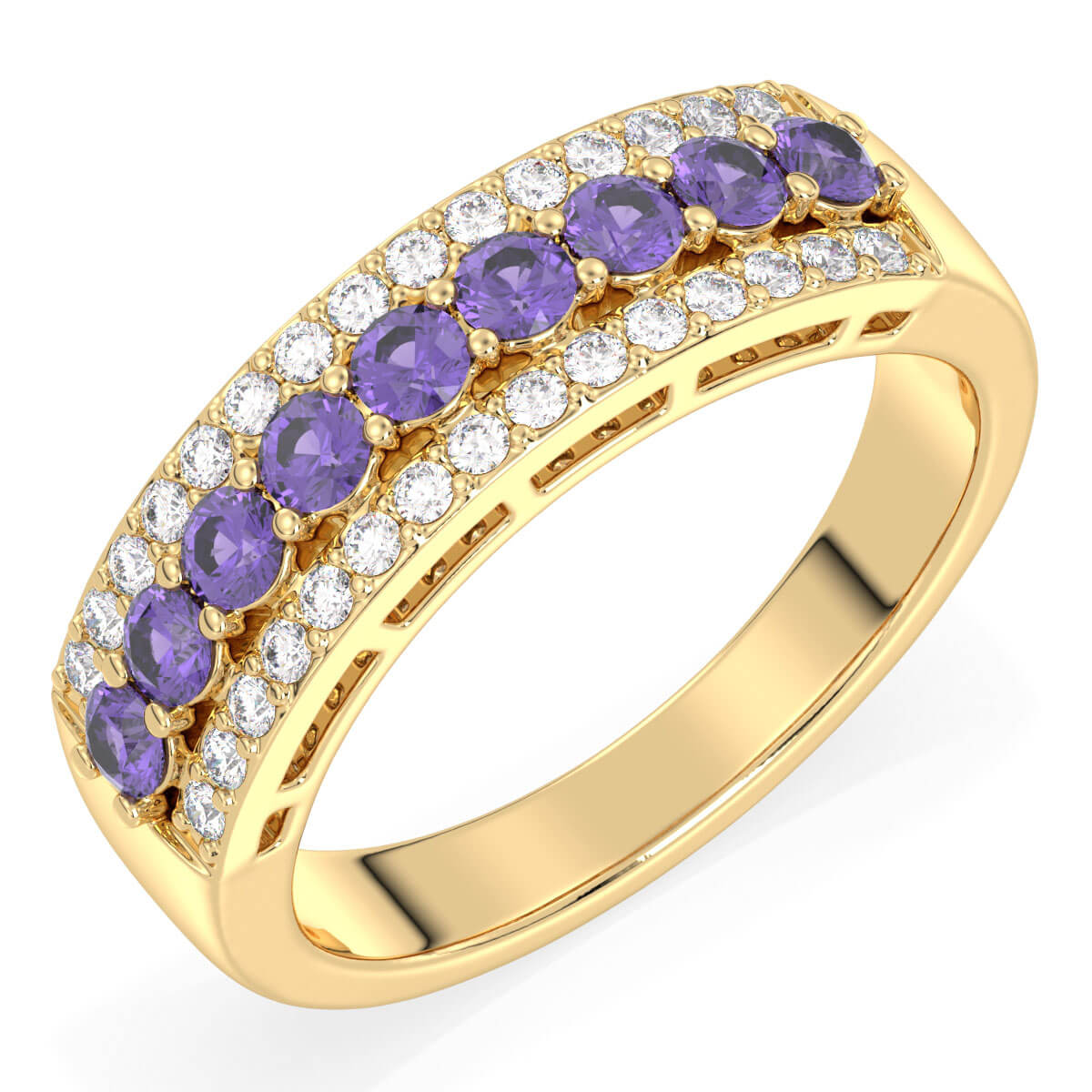 Vintage Inspired Sparkling Radiance Ring With Amethyst - Yellow