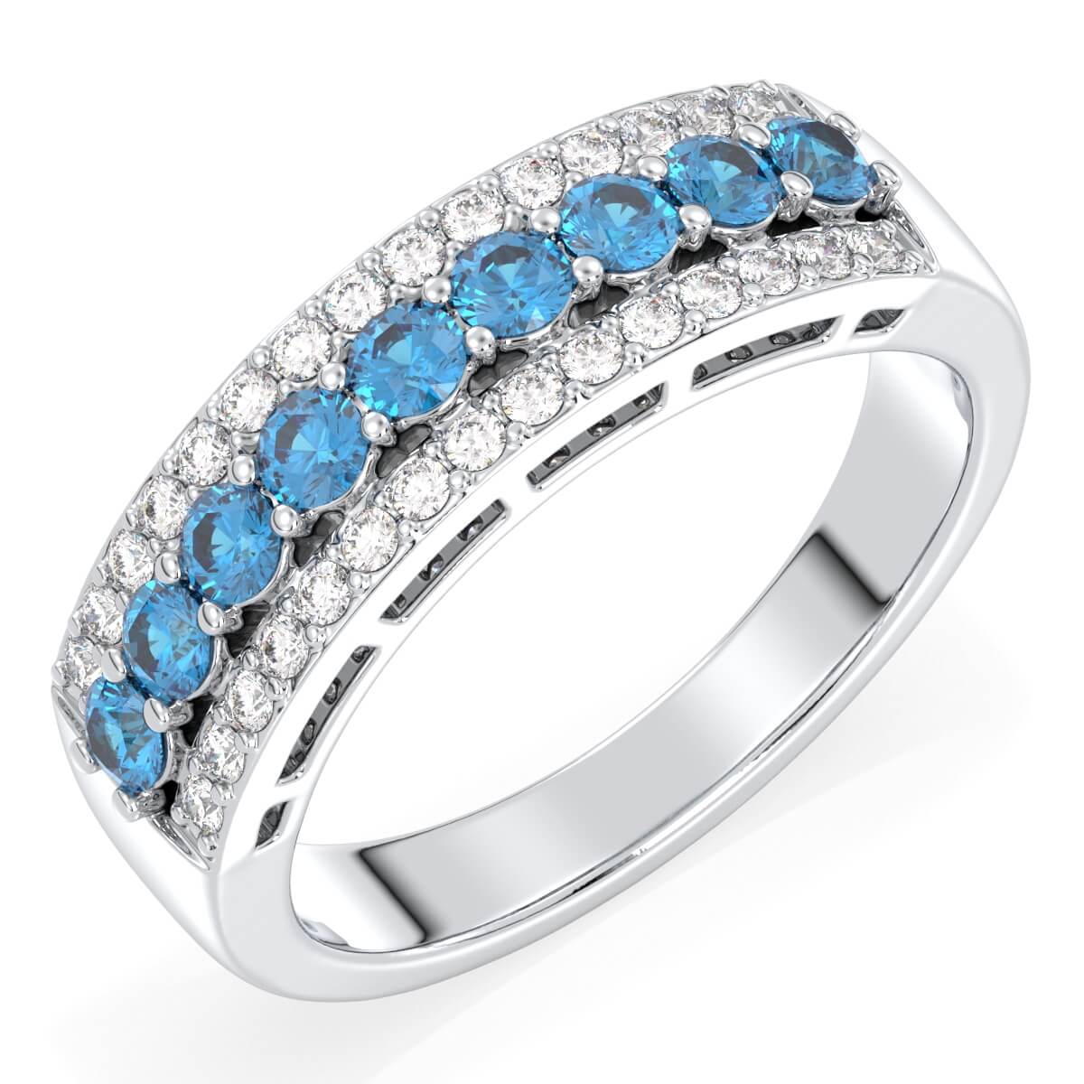 Vintage Inspired Sparkling Radiance Ring With Swiss Blue topaz - White