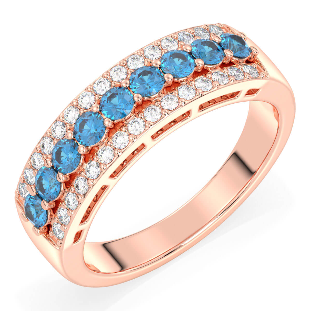 Vintage Inspired Sparkling Radiance Ring With Swiss Blue topaz - Rose