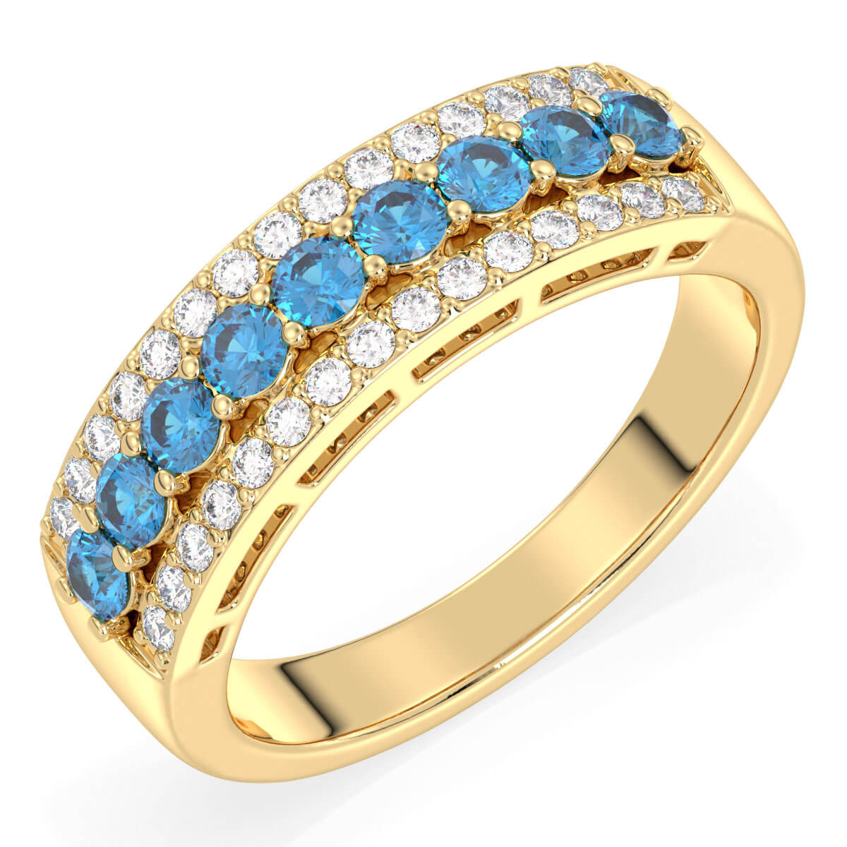 Vintage Inspired Sparkling Radiance Ring With Swiss Blue topaz - Yellow