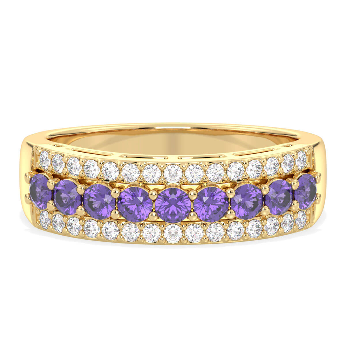 Vintage Inspired Sparkling Radiance Ring With Amethyst - Yellow