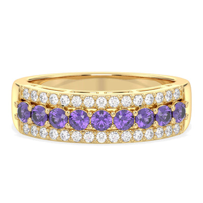 Vintage Inspired Sparkling Radiance Ring With Amethyst - Yellow