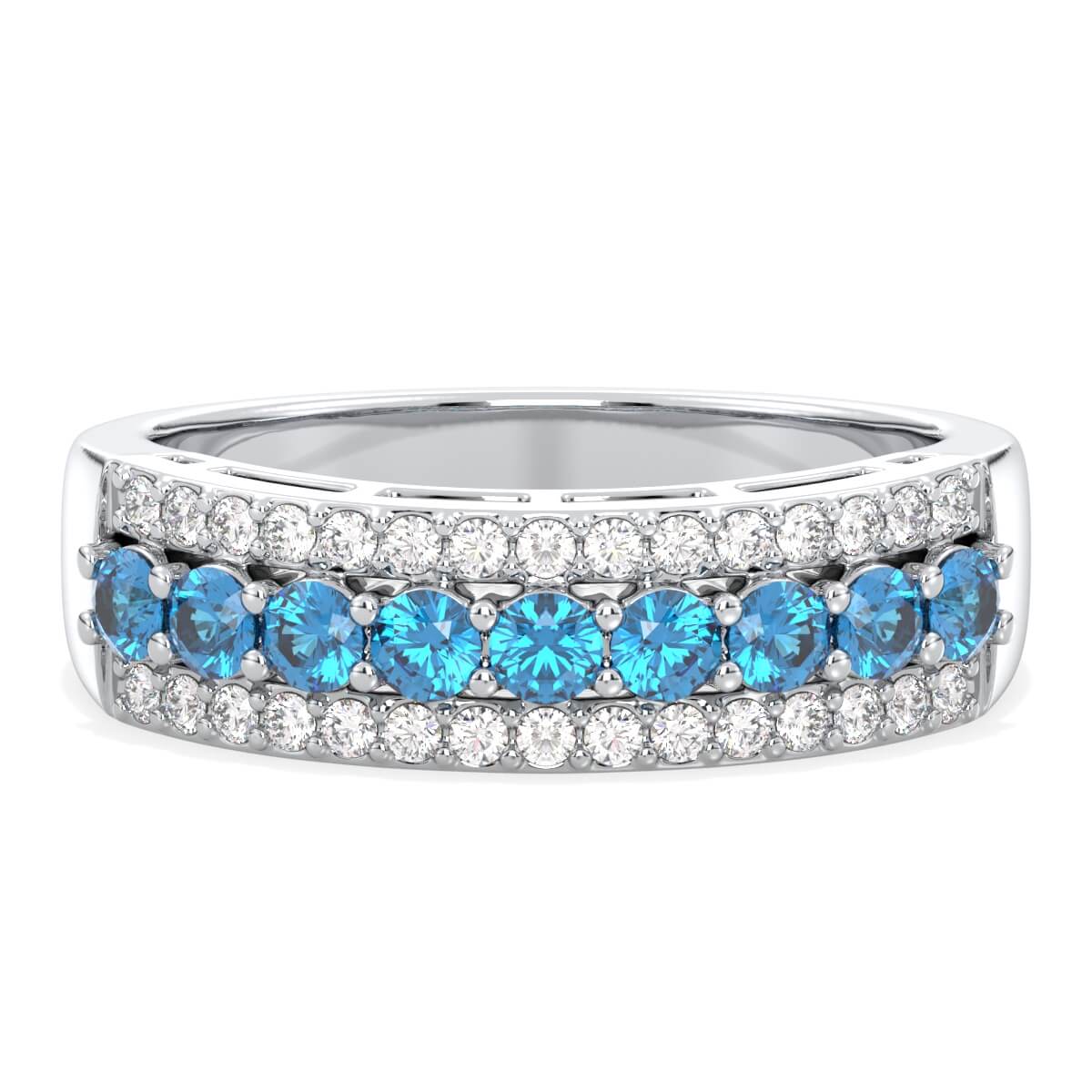 Vintage Inspired Sparkling Radiance Ring With Swiss Blue topaz - White