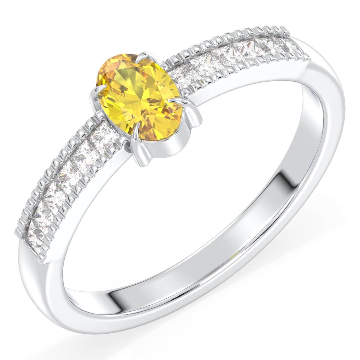 Classic Oval Moissanite Ring With Citrine -White