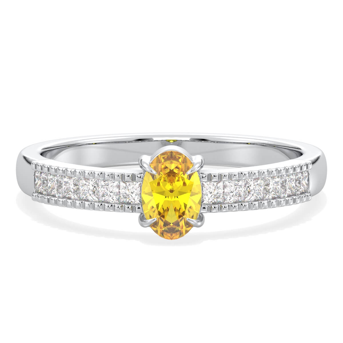 Classic Oval Moissanite Ring With Citrine -White