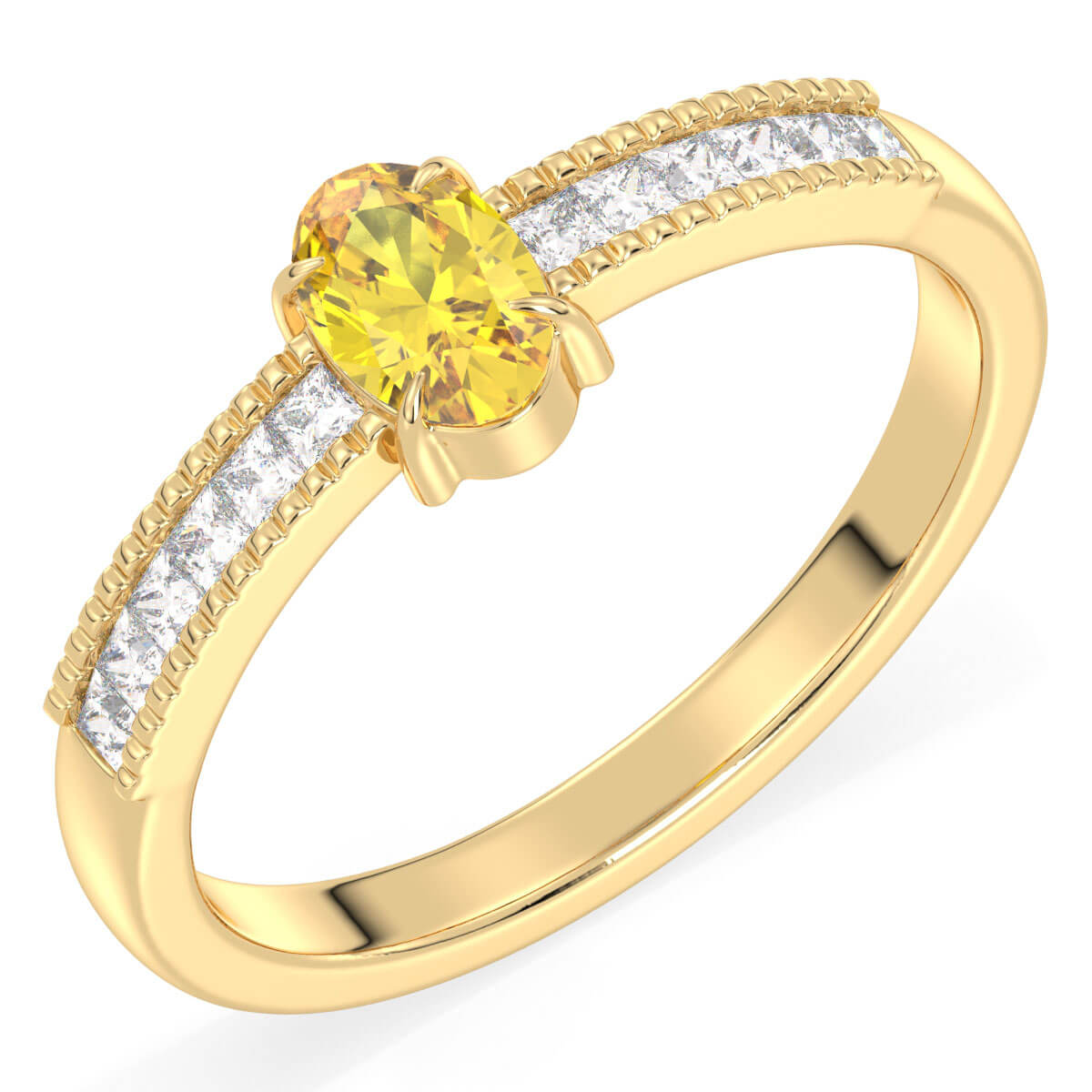 Classic Oval Moissanite Ring With Citrine -Yellow