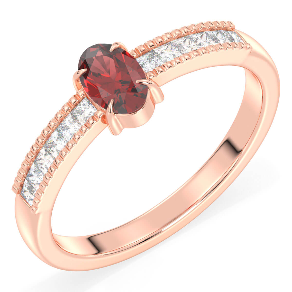 Classic Oval Moissanite Ring With Red Garnet -Rose