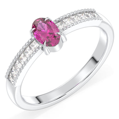 Classic Oval Moissanite Ring With Pink Topaz -White