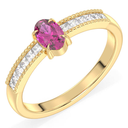 Classic Oval Moissanite Ring With Pink Topaz -Yellow