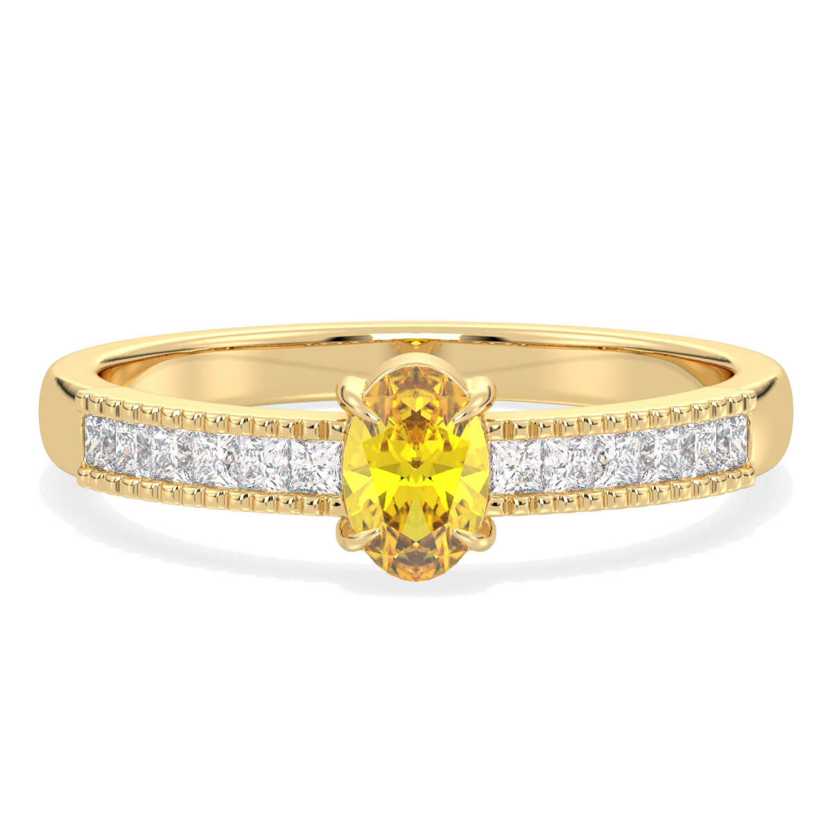 Classic Oval Moissanite Ring With Citrine -Yellow