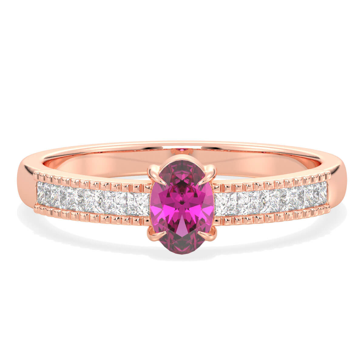 Classic Oval Moissanite Ring With Pink Topaz -Rose