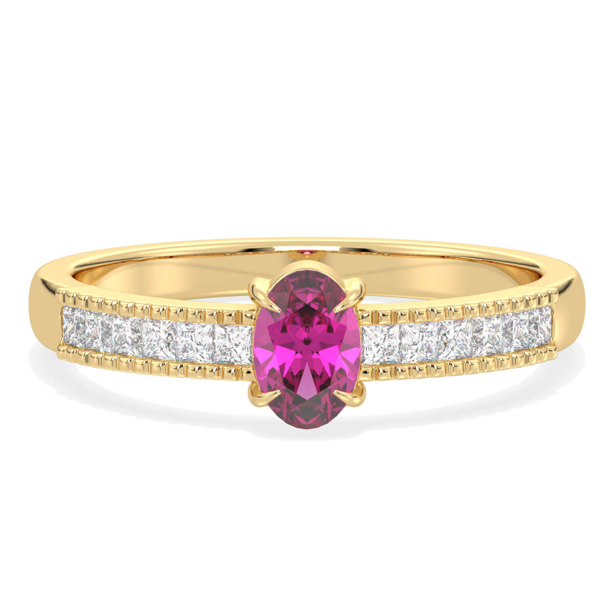 Classic Oval Moissanite Ring With Pink Topaz -Yellow