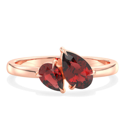 Classic Two Stone Pear Shaped Red Garnet Ring - Rose